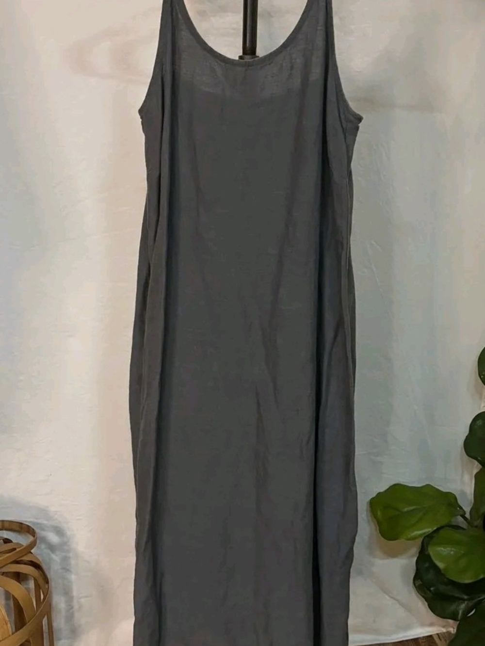 100% Linen FarmLoft Dark Gray midi slip Tank Maxi Dress